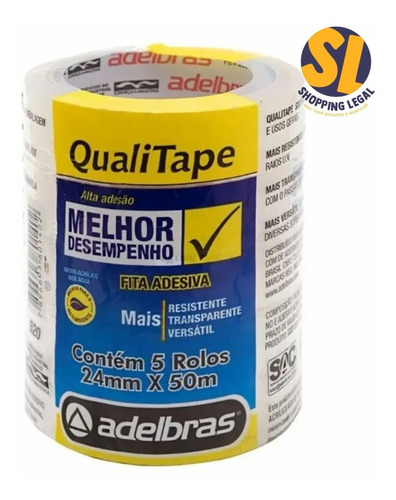 Imagem 1 de 6 de Kit 5 Fitas Empacotamento Transparente 24mmx50m - Adelbras