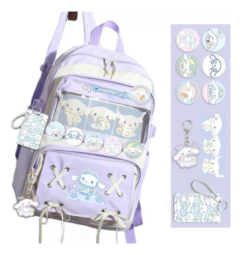 Mochila Kawaii Cinnamoroll For Adolescentes Con Alfileres Y