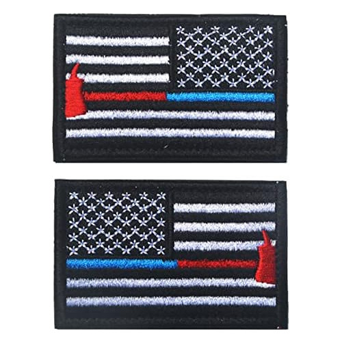 2 Parches De Hacha De Bombero Thin Red Blue Line De Est...