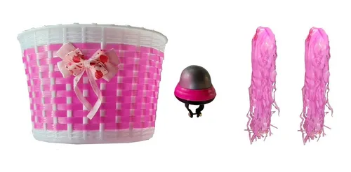Kit Accesorios Para Bicicleta De Nena Canasto Timbre Flecos