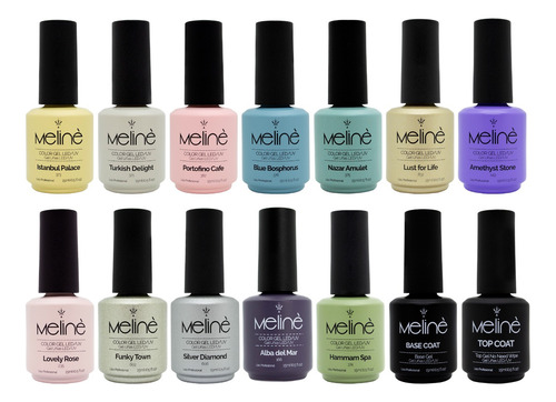 Kit X12 Esmaltes Meliné Gel On-off Color + Base + Top Coat