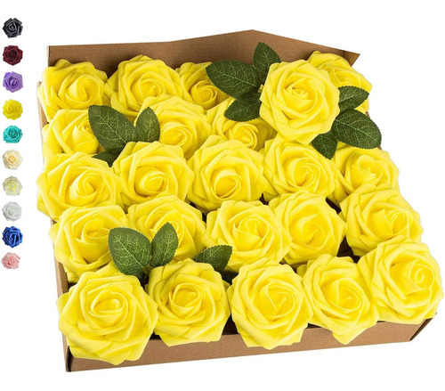 Rosas Amarillas Falsas Flores Artificiales 50 Piezas Co...