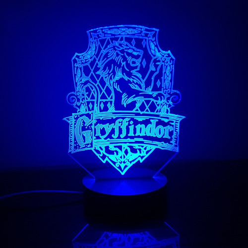 Lámpara De Mesa 3d Griffindor Harry Potter Base Madera
