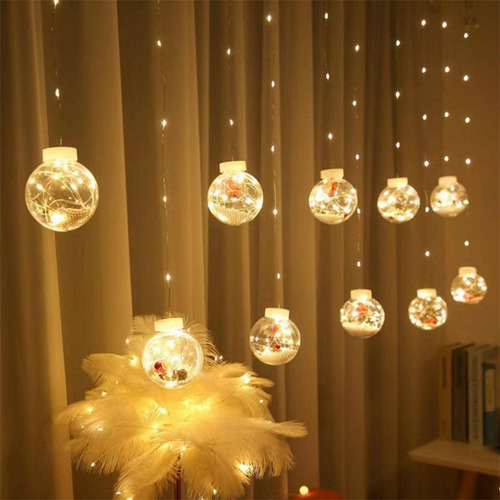 Luces Led Cortina Con 10 Esferas Navideñas Decorativas