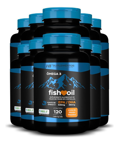 Kit 10x Omega 3 Fish Oil Meg 3 120 Cps Hf Suplementos