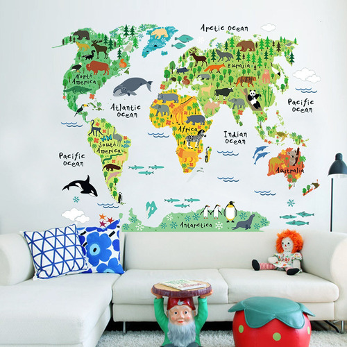 Mapa Del Mundo De Animales Educativos Grandes Para Niños Pee