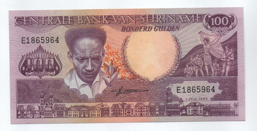Billete Suriname 100 Gulden 1986