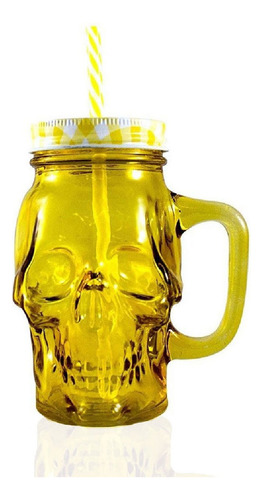 12pz Mason Jar Calavera Skull 16oz Tarro Vidrio Colores Tapa Color Amarillo