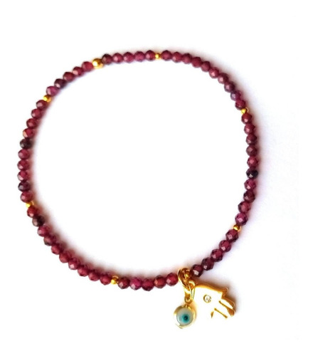 Pulsera En Granate Con Ojo Turco, Mano De Fatima, Hamsa 