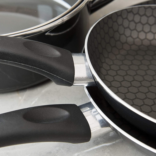 Imagen 4 de 10 de Bateria De Cocina Cinsa 6 Piezas Negro Con Tapa De Vidrio