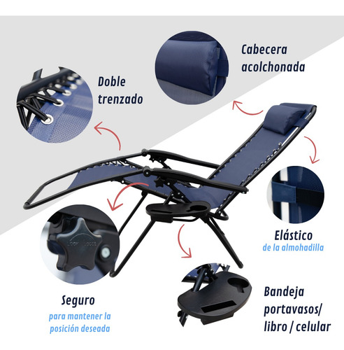 Espreguiçadeira dobrável reforçada com gravidade zero Dakota Grcero - cor azul