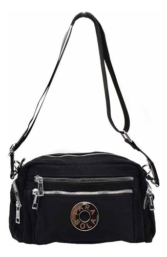 Bandolera Mujer Urbana Nylon Multifunción Correa Ajustable Negro Lisa Níquel Negro