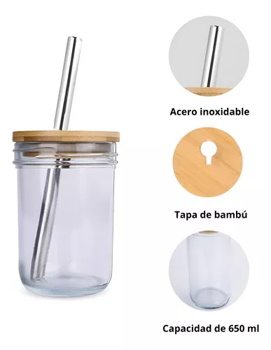 ecomlab, juego de vasos de vidrio cristal 4 pack con tapa y popote ideal  para tapioca, café helado, ecomlab Set de Vasos