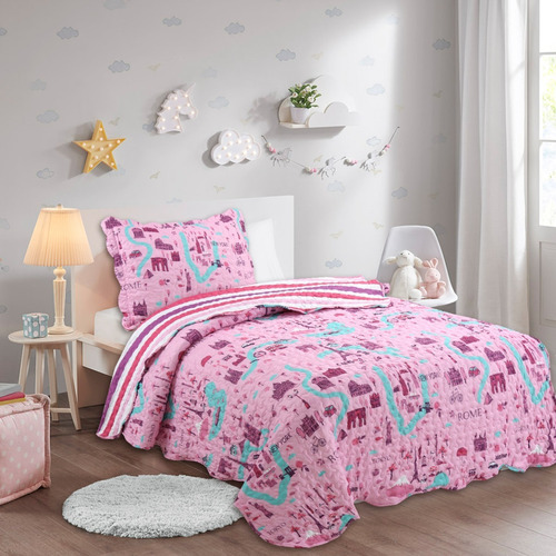 Cubrecama Quilt Amarello Teen Estampado 1 1/2 Verano