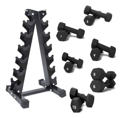 Rack Set Pesas Mancuernas Neopreno Gym Funcional Rvt