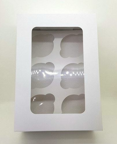 Caja Porta Cupcakes/muffins 6 U. Blanca C/visor Pack X 10 U.