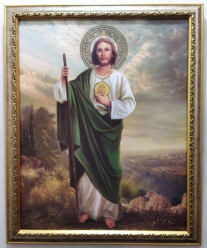 San Judas Tadeo Enmarcado En Plata Y Oro 57 X 47