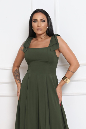 Vestido Lacinhos Ombro Viscolinho Forro Elegante Premium