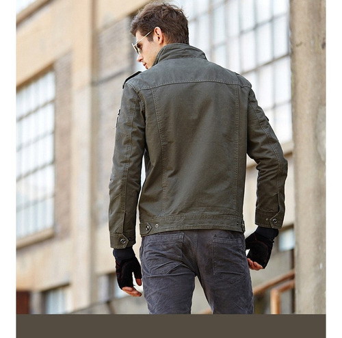 Chamarra Militar De Algodón Para Hombre, Verde
