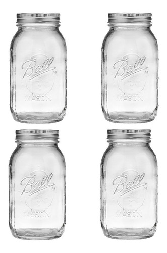 Frascos Ball Mason Jar De 0.946 Lts (32 Onzas) 4 Pzs