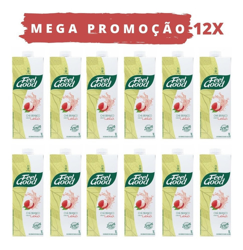 Kit 12 Chá Branco Sabor Lichia Feel Good Caixa 1l