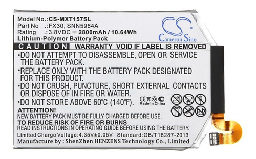 Batería Para Motorola Moto X , Mxt157 , Fx30 , 2800mah