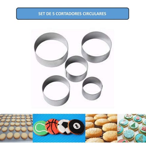 Set 5 Cortador Redondo Circular Galleta Fondant Reposteria 