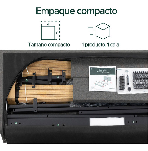 Imagen 3 de 8 de Base De Cama Cambril Con Respaldo Zinus 2 Plazas150x190x30cm