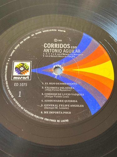 Antonio Aguilar / Corridos Gabino Barrera Lp Vinilo 1965rare (Usado)