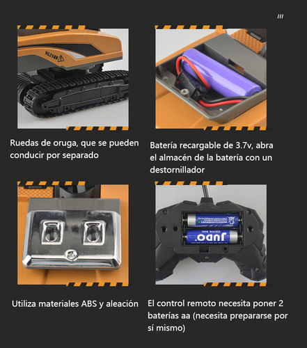 Excavadora 1:22 A Control Remoto De Juguete, 8 Canales Color Naranja Claro