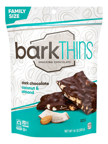 Barkthins Corteza De Chocolate Amargo De Coco Con Almendras,