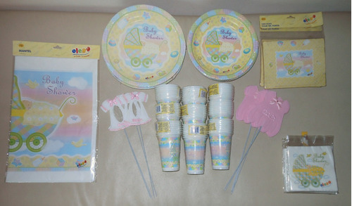 Combo Baby Shower Platos Vasos Servilletas Mantel Importados