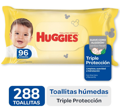 Toallas Húmedas Huggies Triple Proteccion X96 Pack X 3