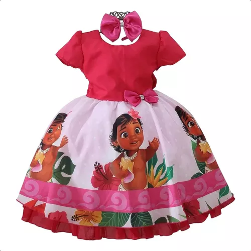 Vestido Infantil Tema Moana Baby Festa Roupa Luxo Promoção