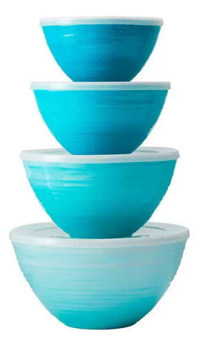 Juego De Tazones Bowls Recipientes De Melanina Con Tapa. Color Agua