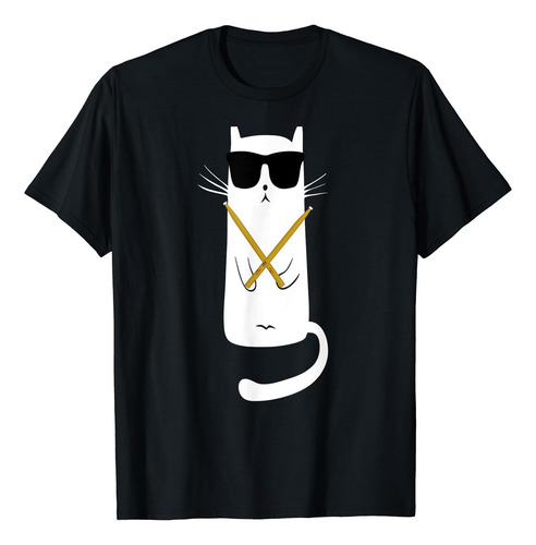 Gato Divertido Con Lentes De Sol Tocando La Batería Playera