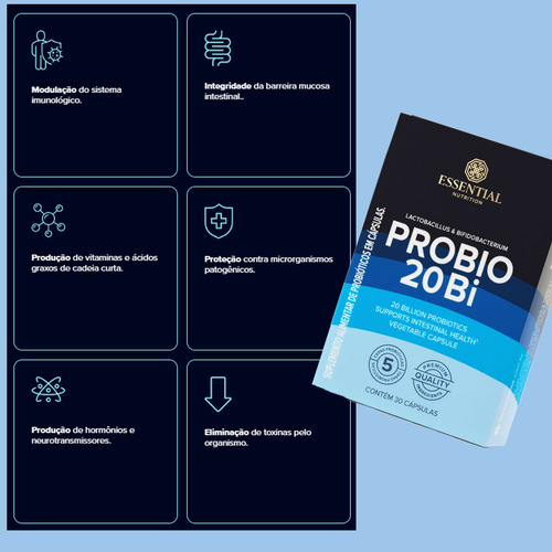 Probio 20bi Blend Probióticos (30 Cps) Essential Nutrition Sem Sabor