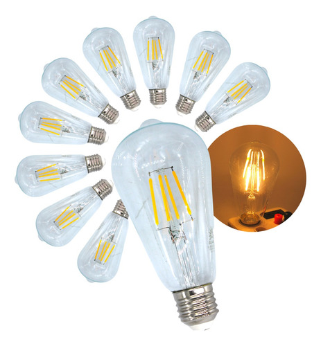 Pack De 10 Focos Vintage Led Luz Calida 4 W E27 T/ Edison 