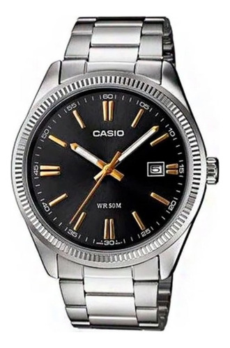 Reloj Casio Hombre Mtp-1302d-1a2 Fondo Negro Color de la malla Plateado Color del bisel Plateado