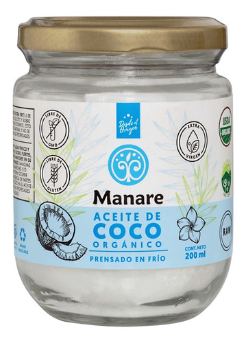 Aceite De Coco Orgánico 200 Ml - Manare