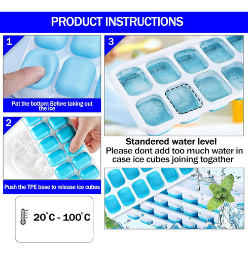 New Bandejas De Hielo 4pzas Silicona Flexible 14 Cubos Con