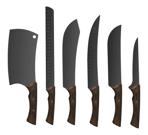 Conjunto de facas Tramontina Churrasco Black de 6 peças em aço escuro