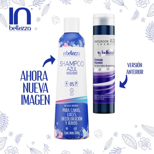 Shampoo Azul Matizador Para Canas Y Rayos Inbellezza 500g
