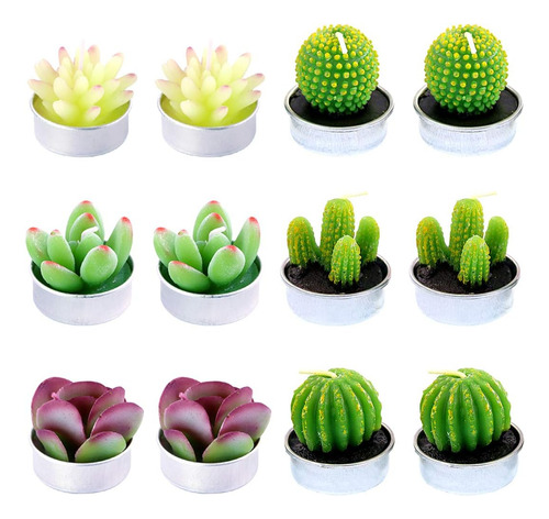 12 Piezas De Velas Decorativas De Cactus Suculentas, Li...