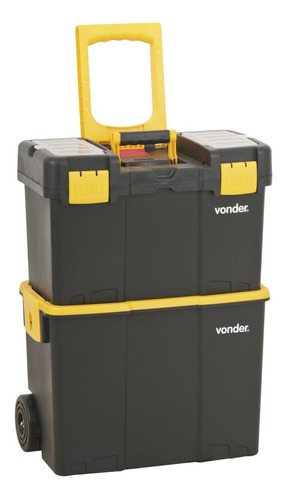 Caixa de ferramentas Vonder CRV 0300 de plástico com rodas 260mm x 460mm x 625mm preta e amarela
