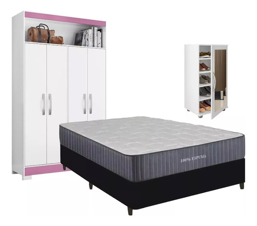 Combo Dormitorio Plaza Y Media Sommier Ropero Zapatera