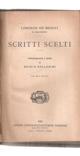 Scritti Scelti Lorenzo De' Medici Torino 1922