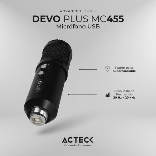 Microfono Actek Condensador Streaming Usb C Devo Plus Mc455