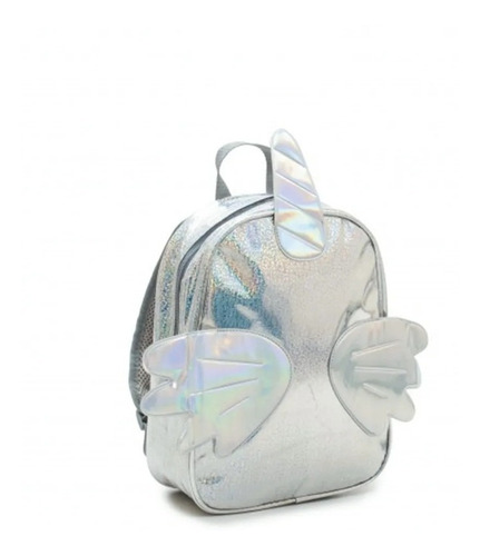 Imagen 5 de 6 de Mochila Espalda 12 Pulgadas Alas Plateada Con Correa Love