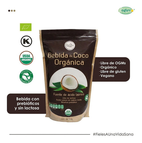 Imagen 2 de 6 de Bebida De Coco Organica En Polvo Enature 1 Kg